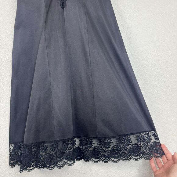 Vintage 1960s JCPenney Fantasia Satin Lace Midi Slip Dress Chemise Black 38 M - Picture 8 of 15